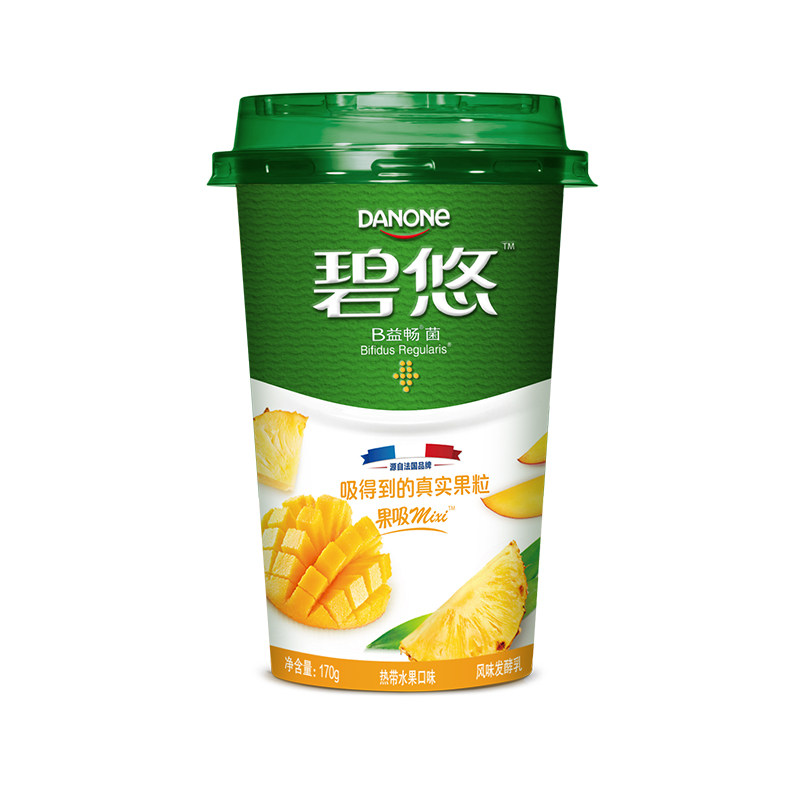达能发酵4杯170g风味碧悠全脂果果水果热带低温奶