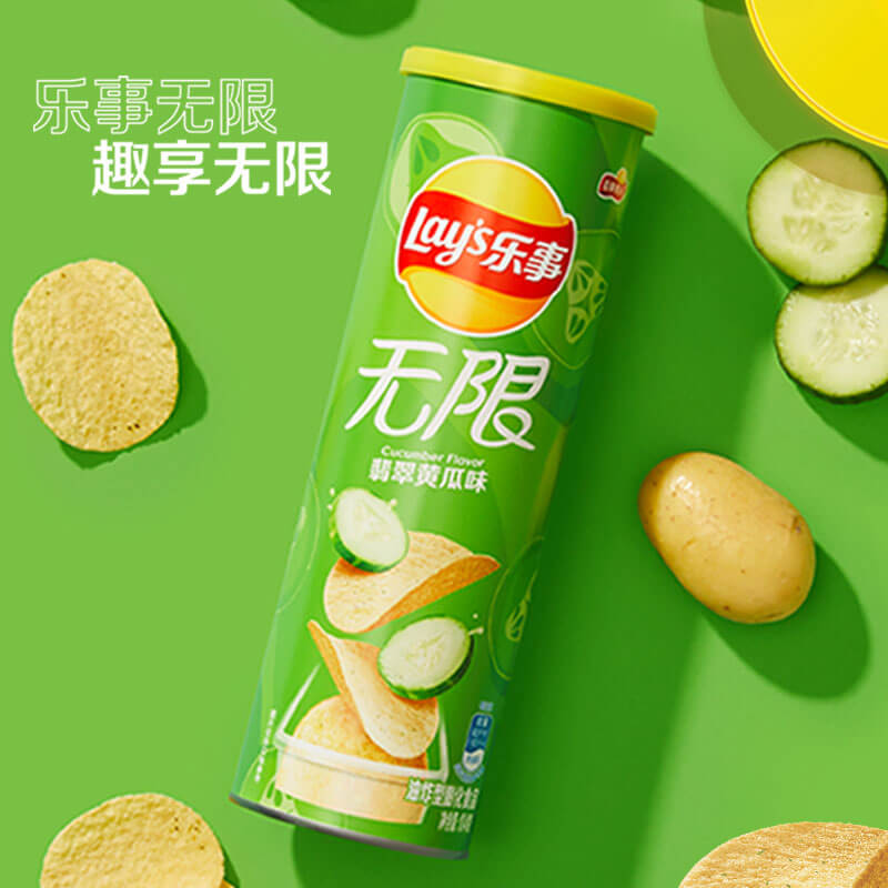 lays乐事无限罐装薯片翡翠黄瓜味104gx1罐零食小吃膨化食品