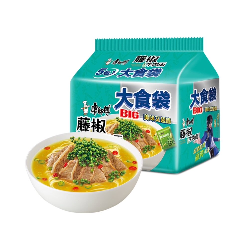 康师傅方便面大食袋藤椒牛肉面145g袋装泡面速食面即冲泡方便面