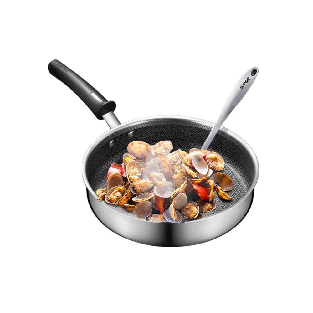 苏泊尔平底锅316l不锈钢不粘锅煎锅家用煎盘牛排电磁炉煎锅