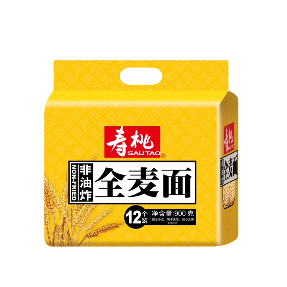 中国香港寿桃油炸全麦方便面拌面家庭900g1袋面条