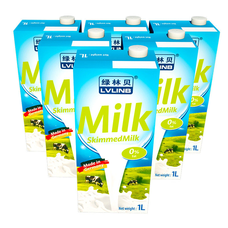 德国原装进口绿林贝脱脂纯牛奶1l*6盒