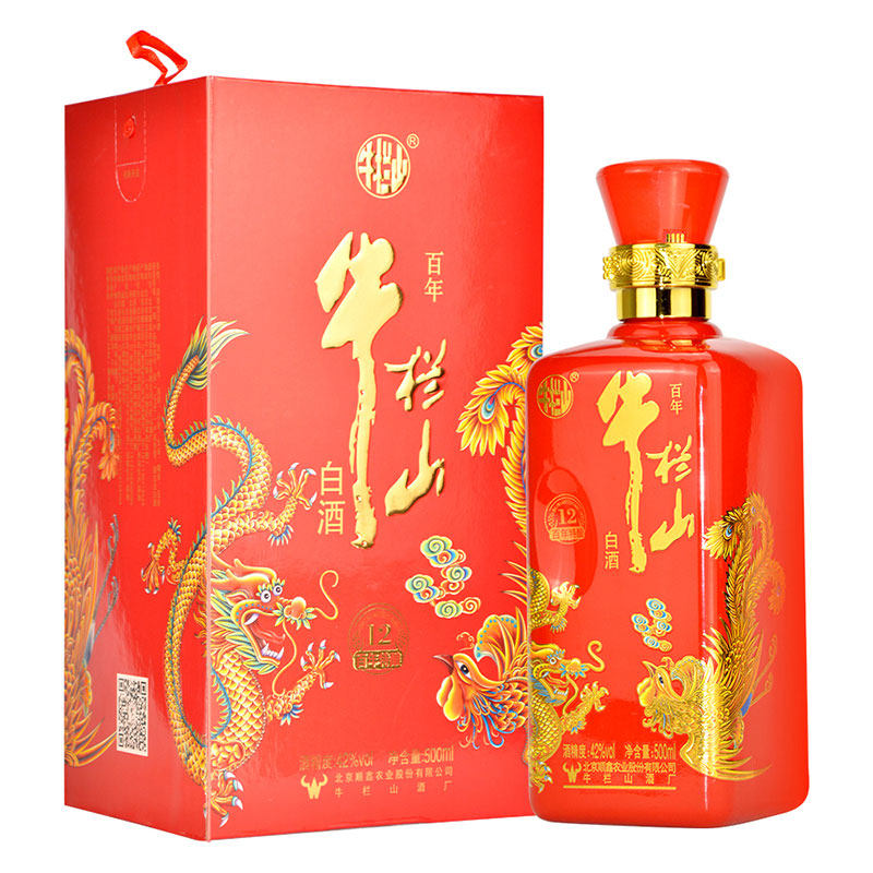 牛栏山北京二锅头 浓香型白酒42度百年特酿12 金标500ml* 6瓶装