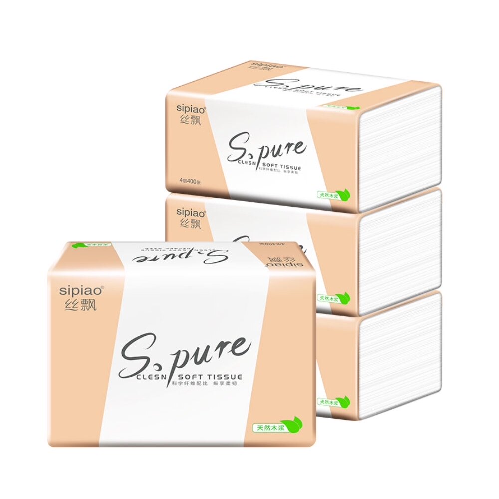 2月10前发货丝飘抽纸400张4包4层婴儿纸抽