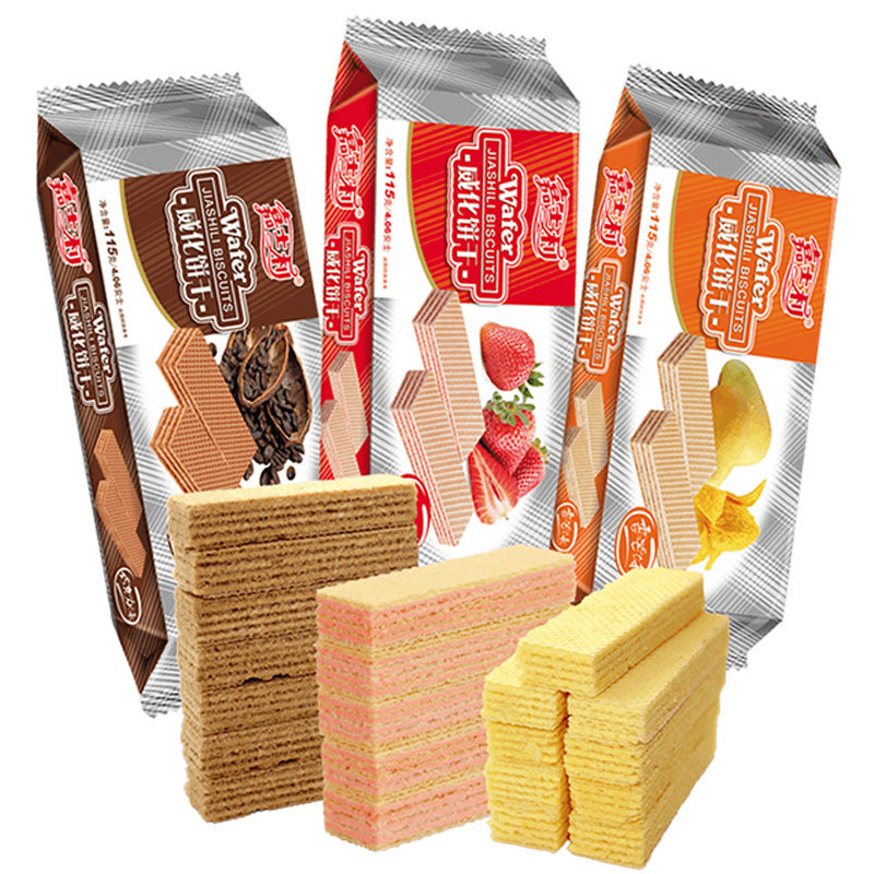 嘉士利威化饼干 草莓/芒果/巧克力3包共345g代餐零食早餐糕点吃货