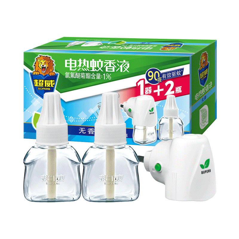 超威电蚊香液无味2瓶1加热器90晚无香无烟 有效驱蚊