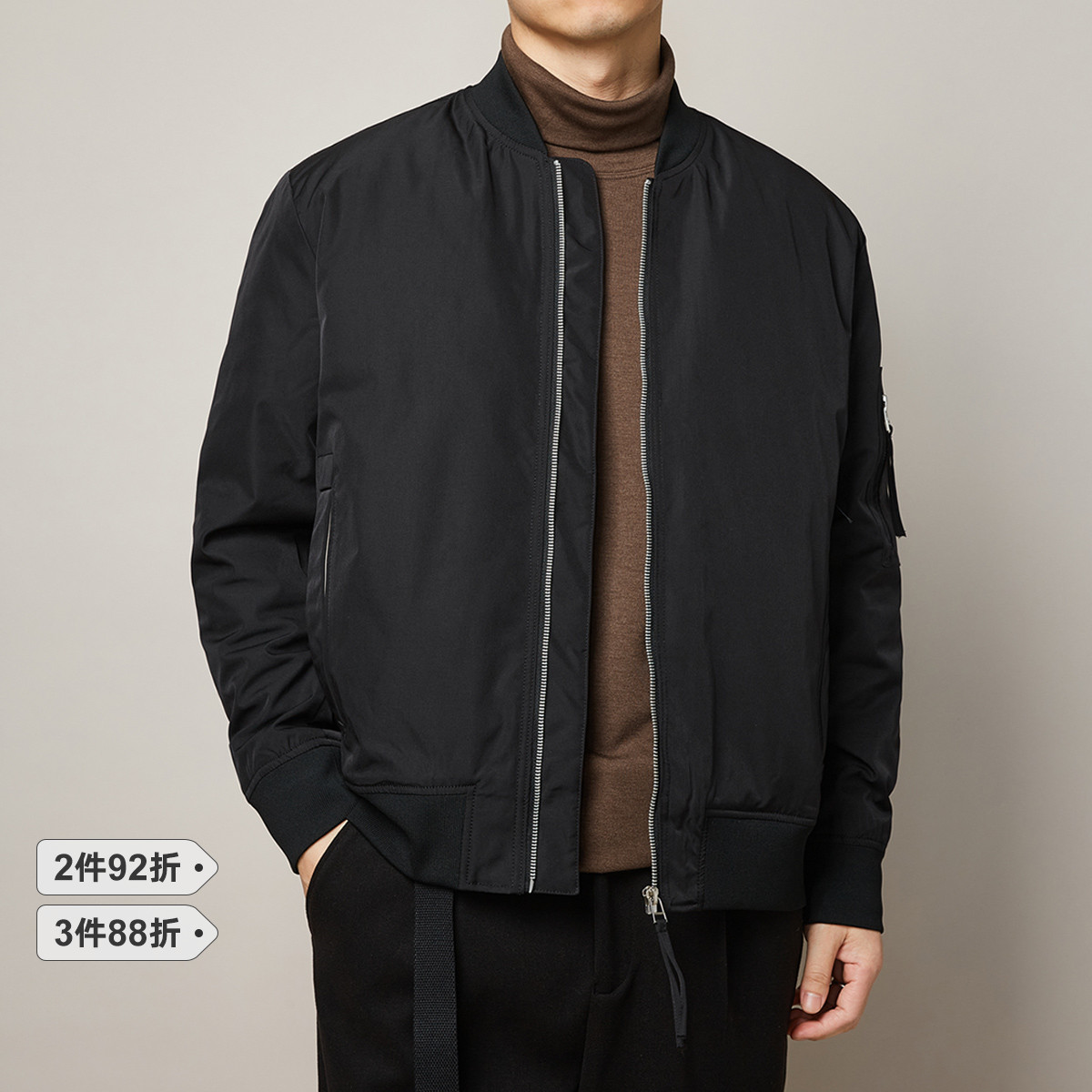 墨麦客2022春秋季新款棒球领飞行服夹克男士加厚保暖棉服外套8531