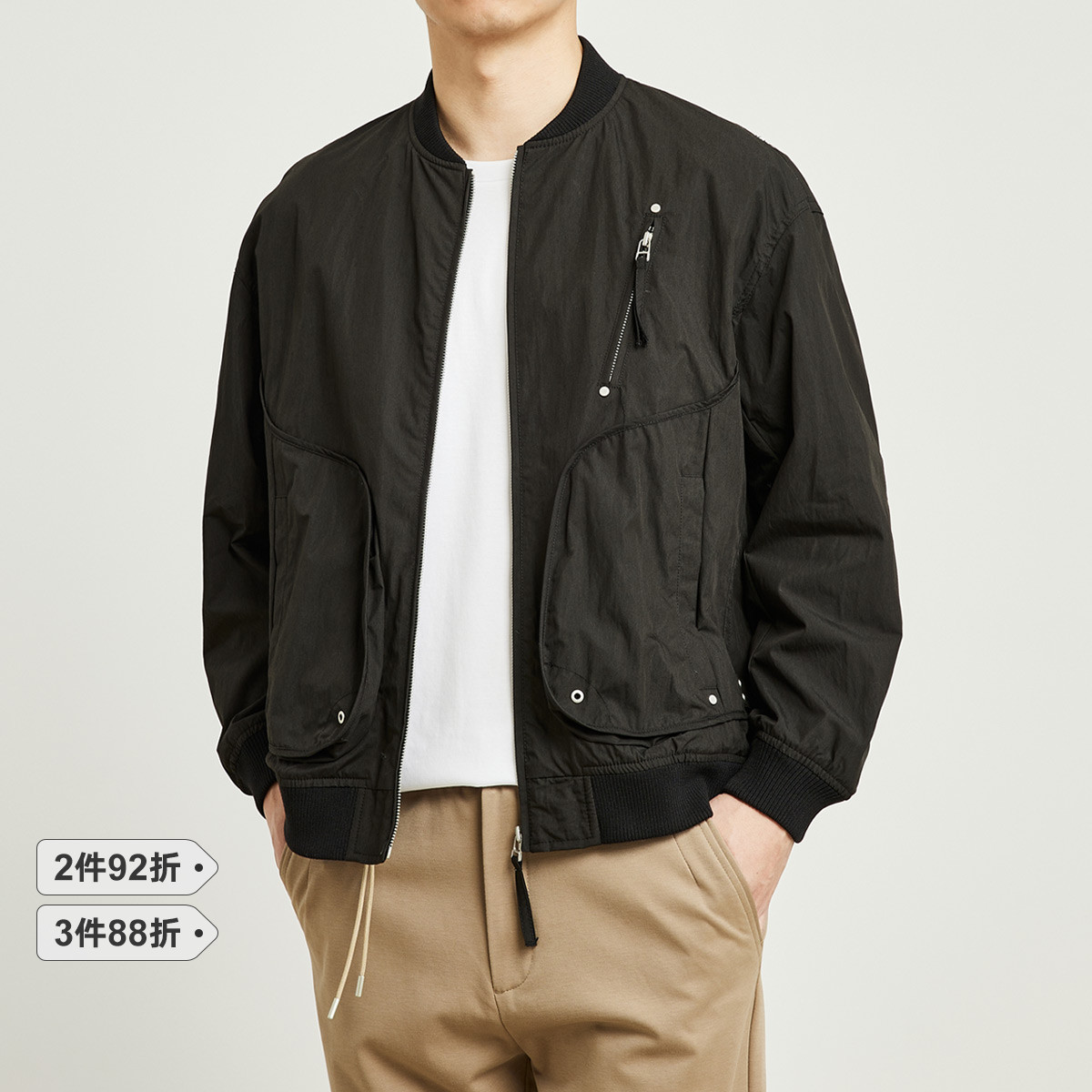 墨麦客男装2022秋季新款男士棒球领夹克外套宽松飞行员茄克80307