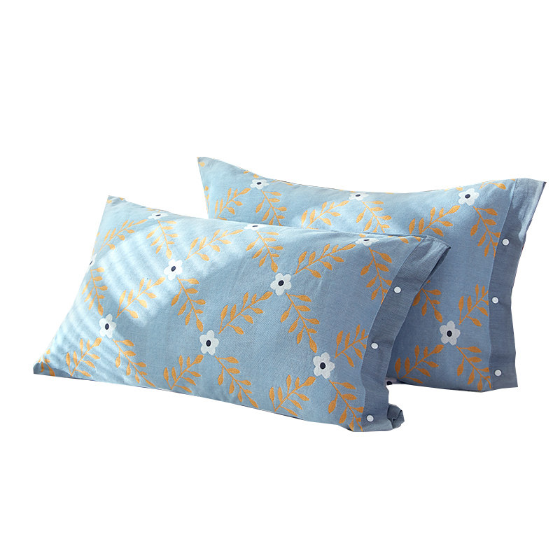 枕巾纯棉纱布枕套一对全包卡扣固定防滑全棉枕套