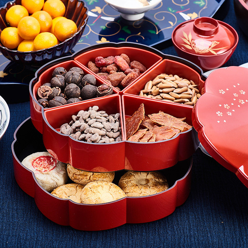 可可屋日本原装进口复古古风漆器装饰点心双层便当饭盒