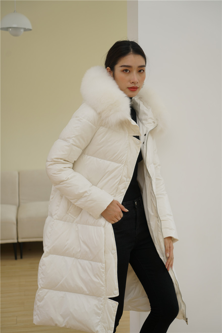 羽绒服女中鸭绒羽绒2020年宽松韩版中长白鸭绒毛领羽绒服