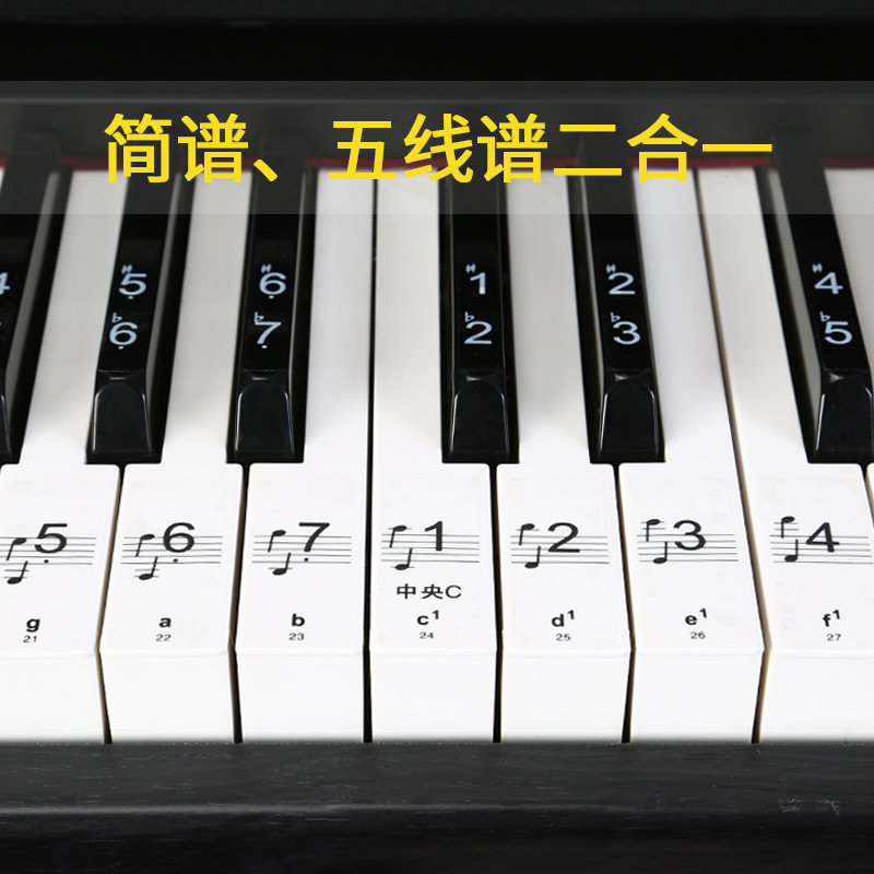 钢琴键盘贴纸88键61电子琴手卷琴键五线谱简谱按键音符音标数字贴