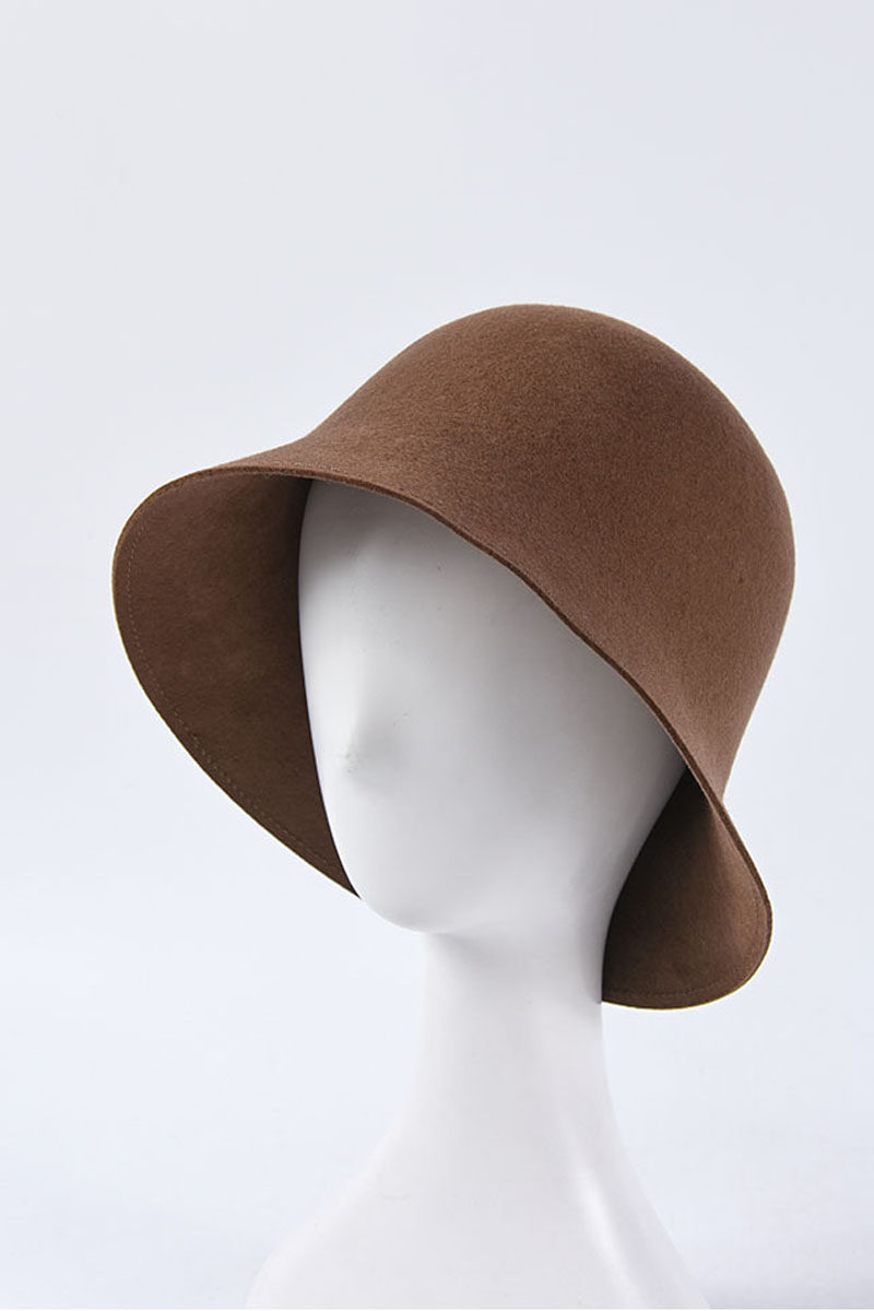 纯色羊毛呢简约百搭圆顶盆帽女钟形帽子韩版日系百搭渔夫帽潮秋冬