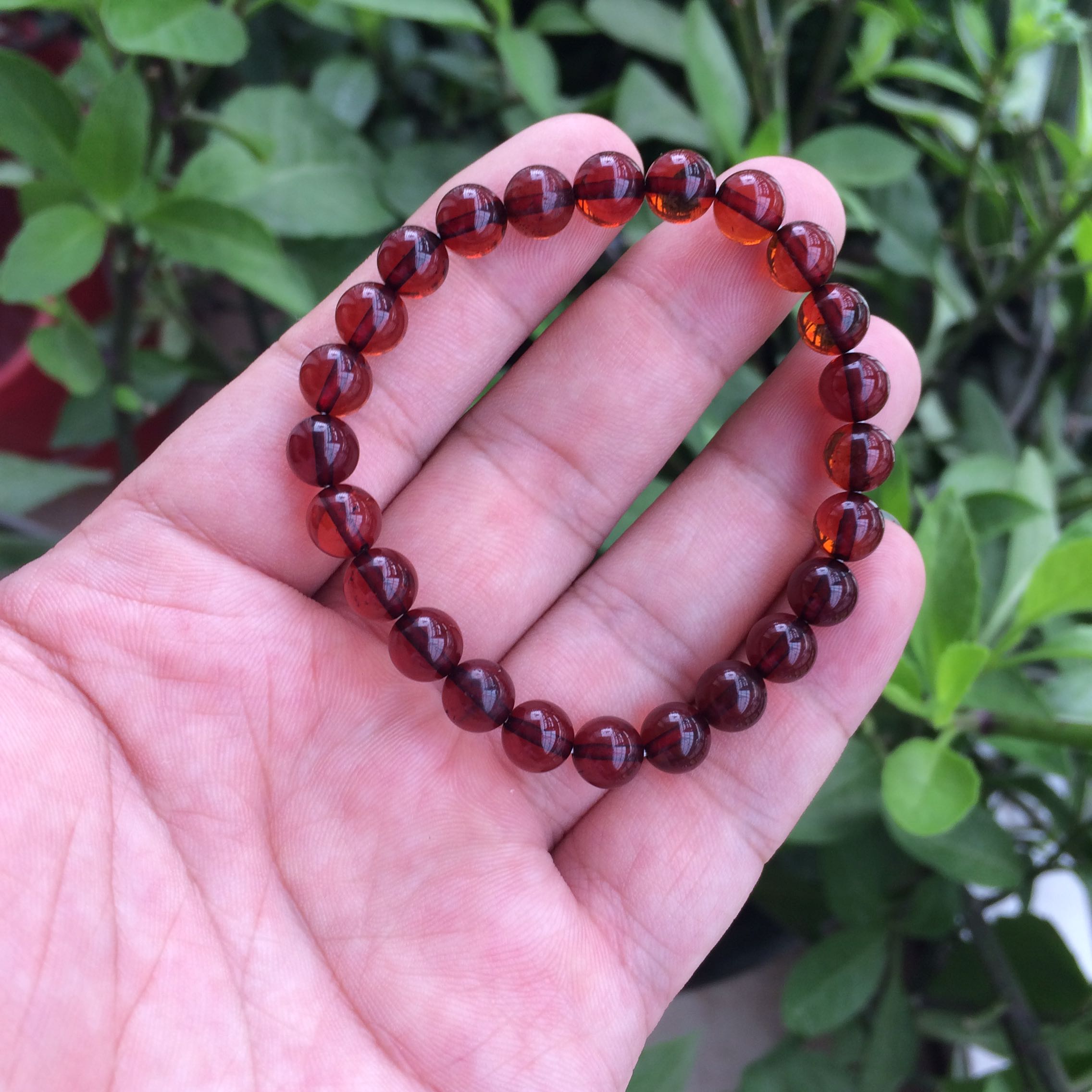 血珀手波罗的海纯天然血泊单圈手链琥珀圆珠原石打磨手饰