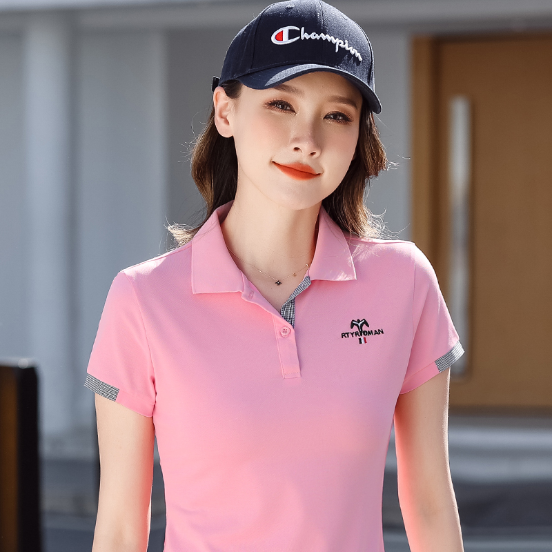 polo衫女运动短袖2022夏季新款休闲宽松有领t恤女士半袖翻领上衣