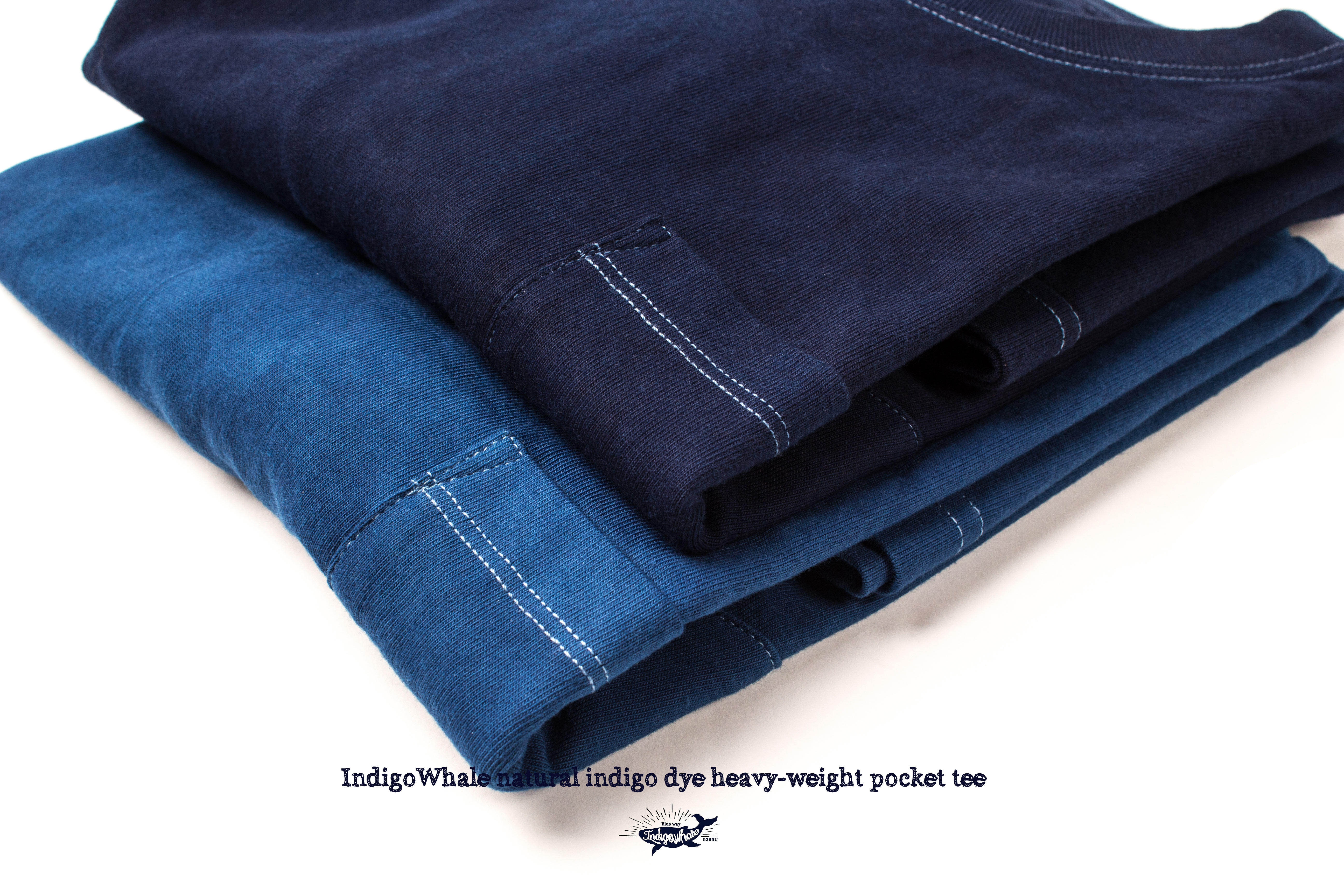 indigowhale植物蓝染t恤手工草木染重磅纯棉口袋tee