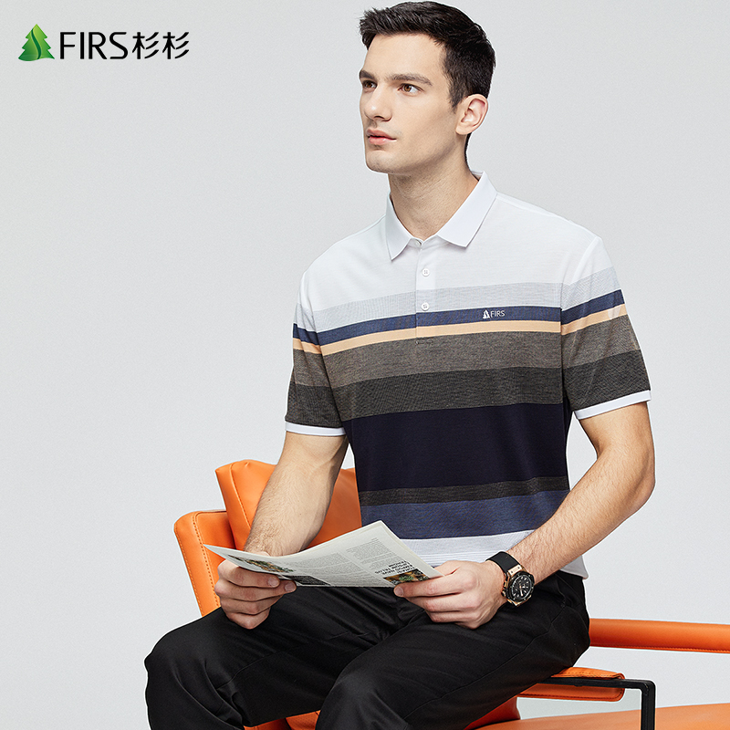 【天丝凉感】杉杉男装短袖T恤男2022夏季新款翻领条纹透气POLO衫