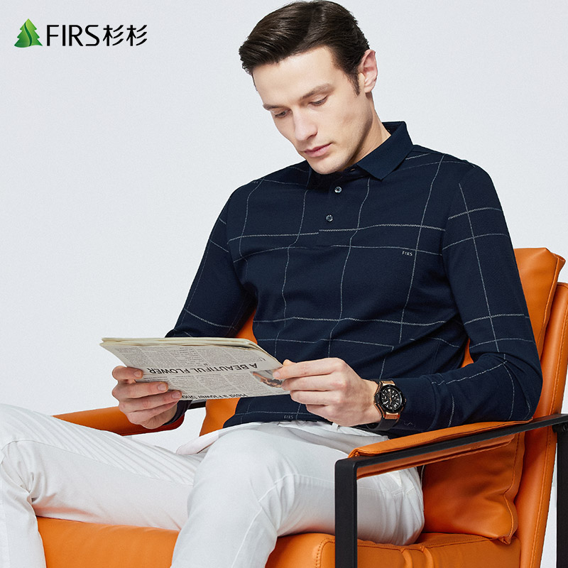 【气质格纹】杉杉男装翻领长袖T恤男2022秋季新款商务休闲POLO衫