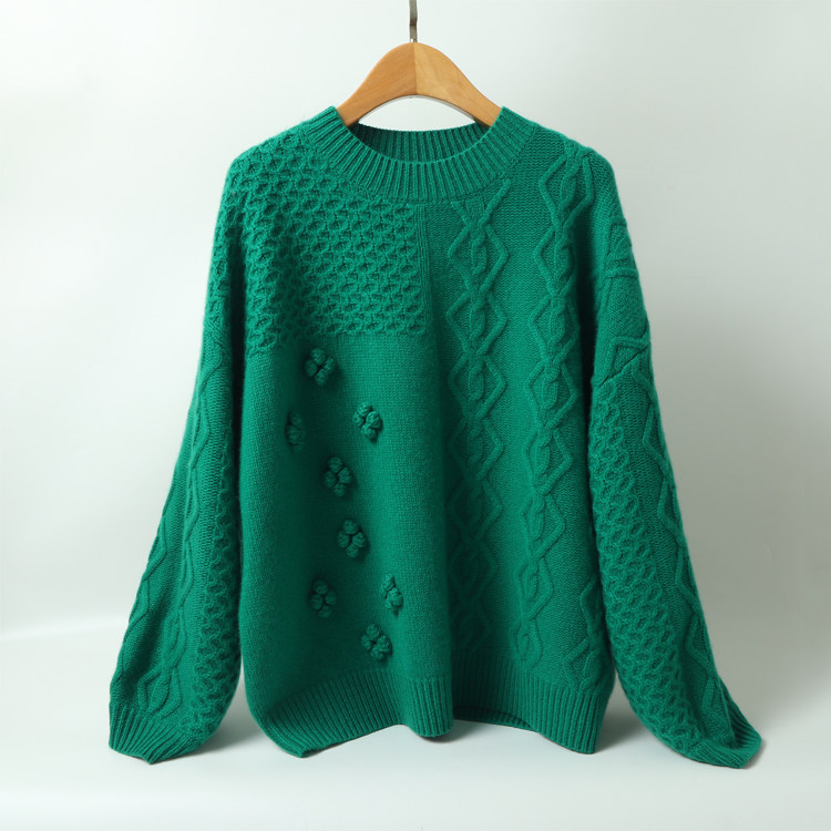 tina秋冬新款羊绒衫蜂窝格纹扭花加厚毛衣圆领毛衣