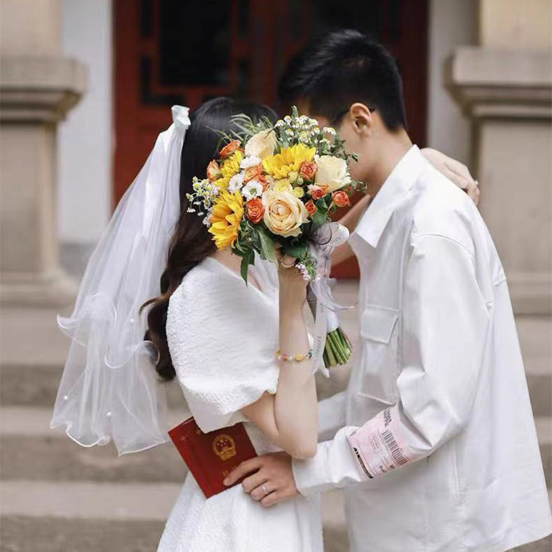 网红结婚领证头纱女蝴蝶蝴蝶结结发饰品婚纱森系头纱