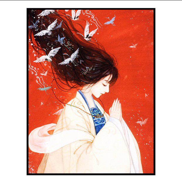 古风少女仙鹤十字绣2020新款客厅满钻自己餐厅十字绣套件