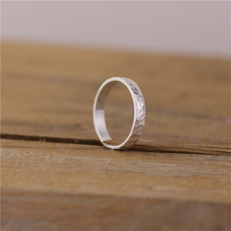 素波银涛原创手工不规则凹凸纯银戒指情侣订做戒指