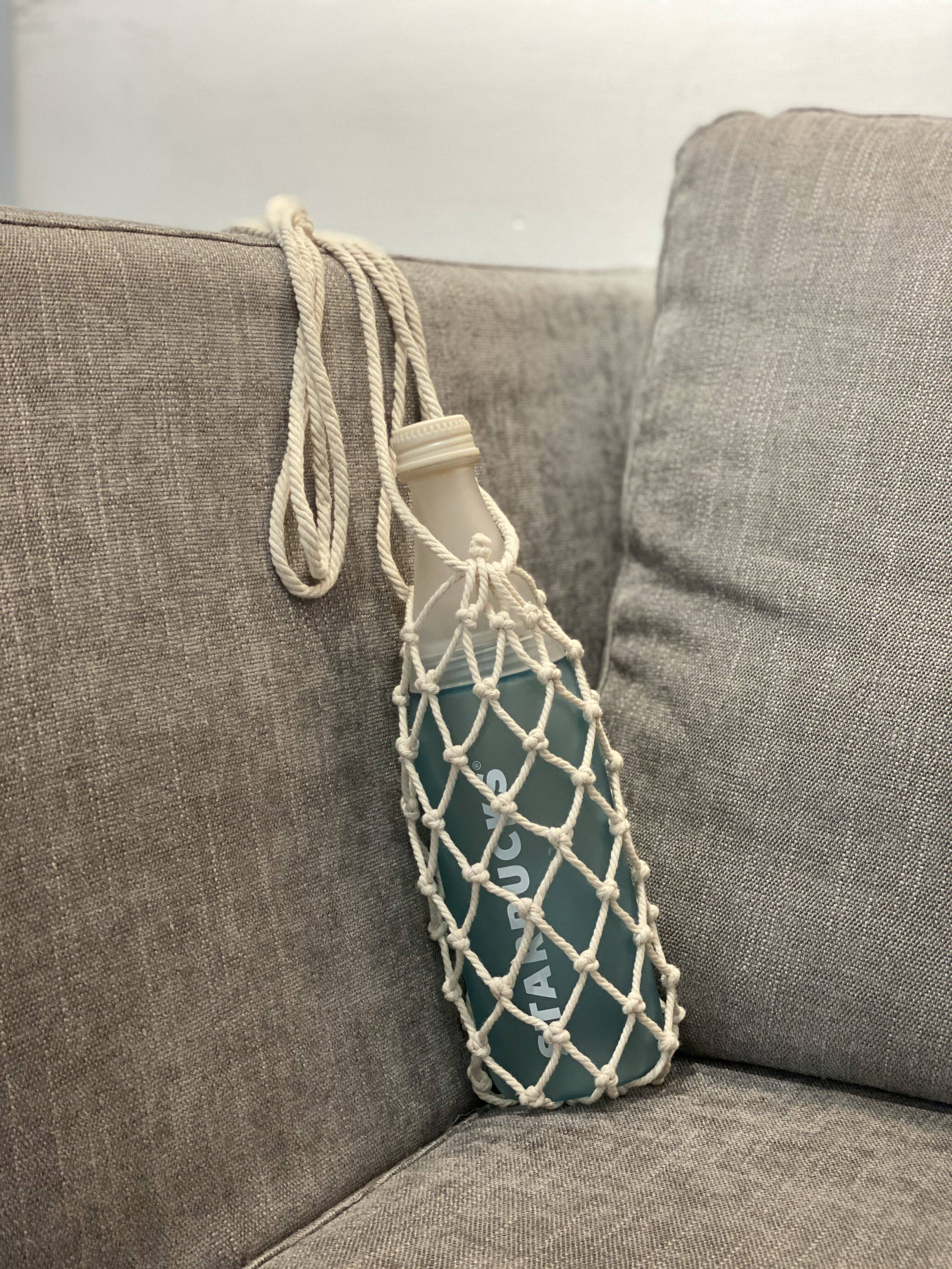 网兜小姐斜跨装奶茶杯套纯手工编织diy材料杯套