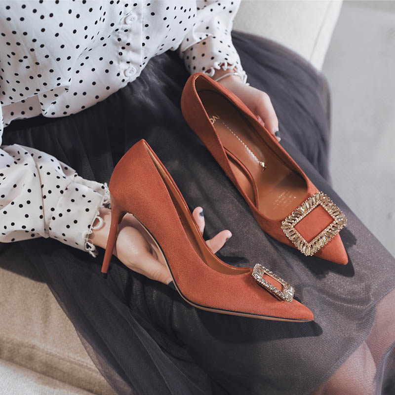 一代佳人女鞋春季2020新款韩版水钻方扣高跟鞋百搭爆款千鸟格单鞋