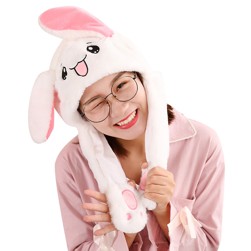 抖音同款兔子耳朵会动的帽子女儿童网红小白兔长耳朵帽子秋冬可爱
