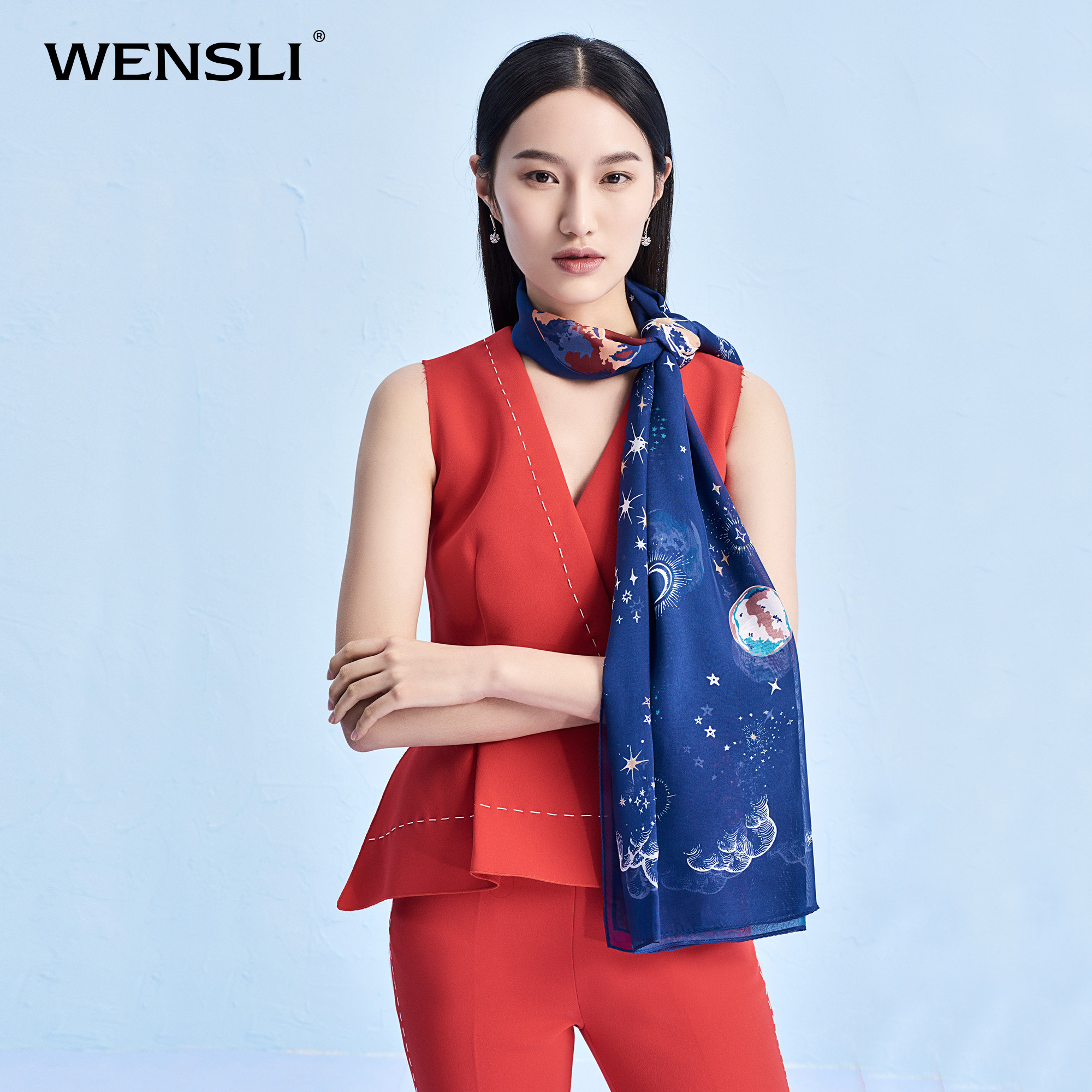 wensli万事利夏季真丝披肩纱巾女士丝巾两用时尚围巾