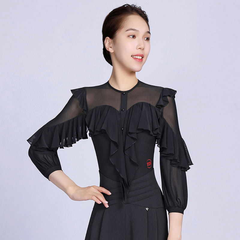 丹宝罗紫色摩登上衣新款连体7分交谊舞演出服拉丁舞摩登舞上装