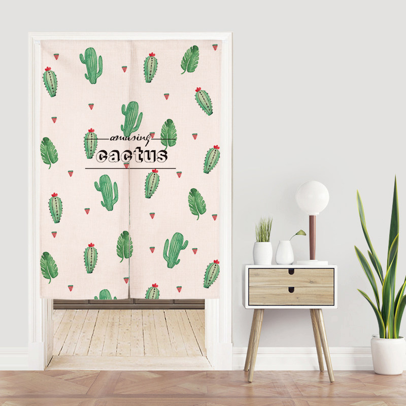 北欧绿植布艺门帘半帘卧室厨房挡风玄关隔断门帘