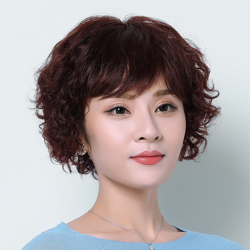 假发真发短发短卷发妈妈中老年整顶圆脸女式头套整顶假发