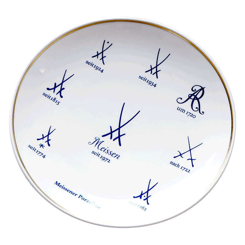 德国meissen梅森瓷器历代蓝色双剑logo标识纪念摆件