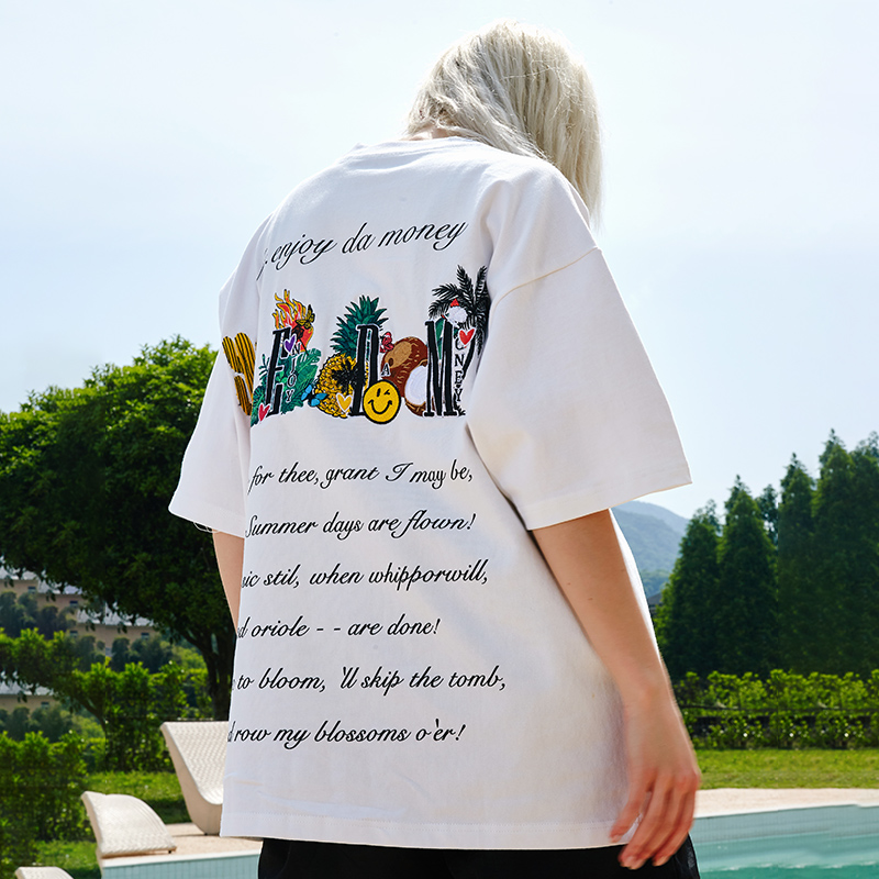 MEDM 国潮笑脸菠萝夏季情侣潮牌短袖宽松潮流男女椰树高街T恤上衣