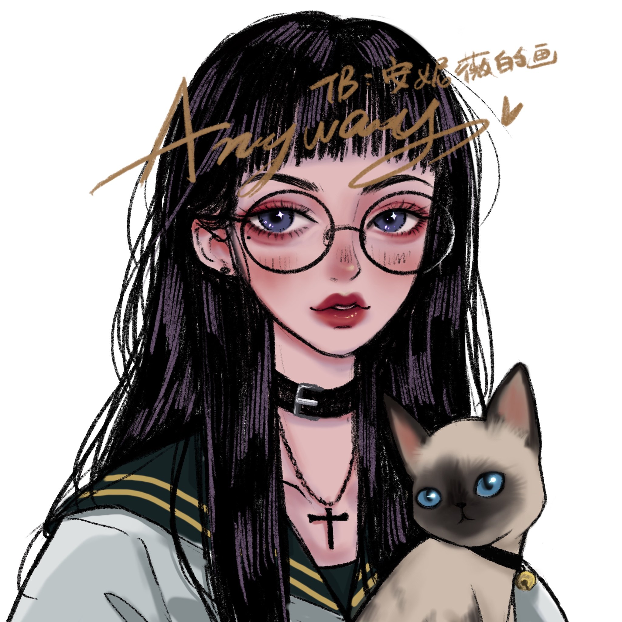 安妮薇 画anyway原创头像定制插画照片转手绘情侣q版 暗黑美漫风