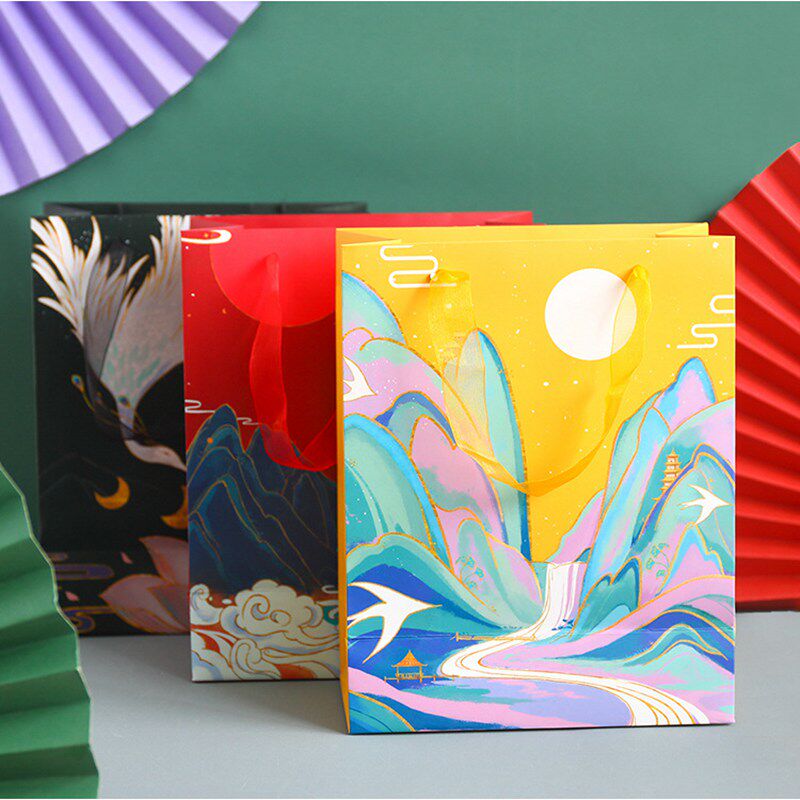 袋子国潮礼品袋中国古风仙鹤手提袋礼物包装纸购物袋礼品袋