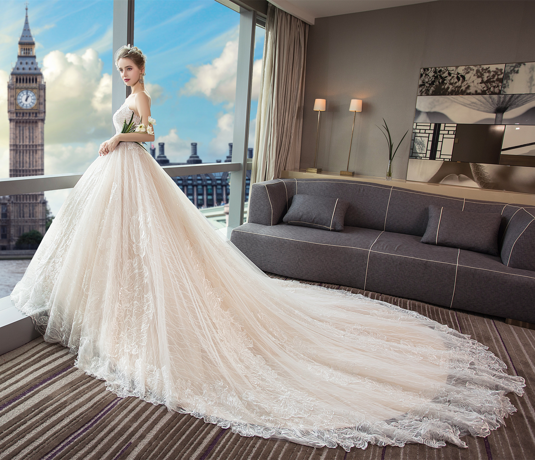 2021婚纱新款长拖尾齐地森系新娘气质小个子女主婚纱