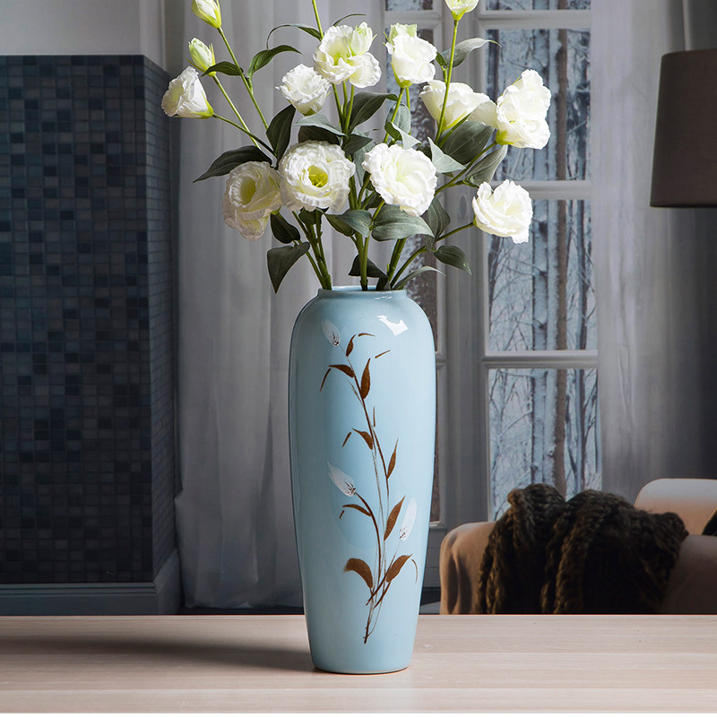 景德镇中式陶瓷花瓶客厅插花家居装饰瓷器电视柜摆件蓝色陶艺瓷瓶