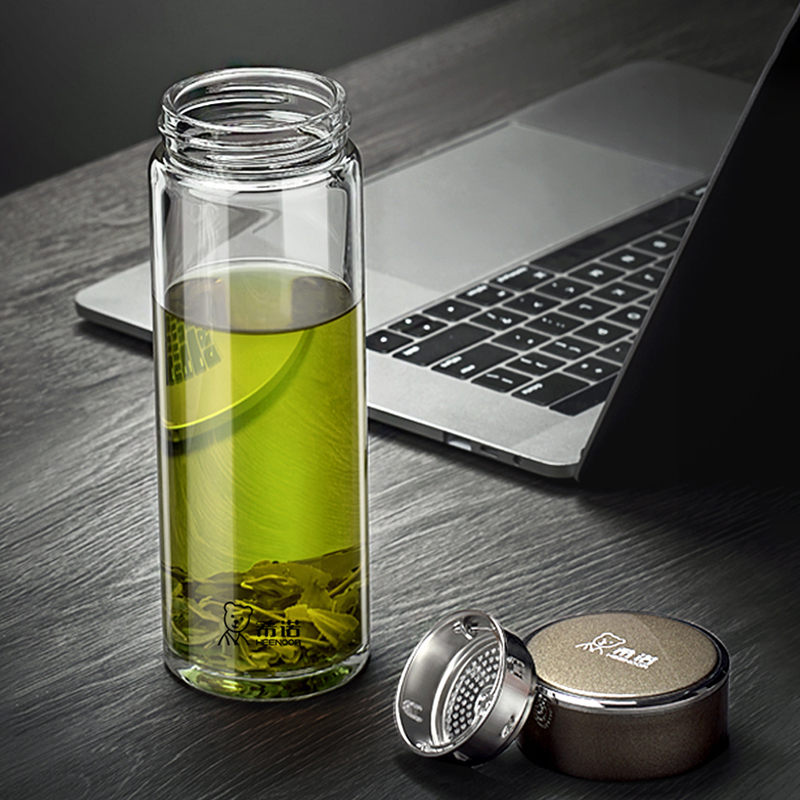 正品希诺男士玻璃杯办公家用单层加厚水杯带盖带滤网男士泡茶杯