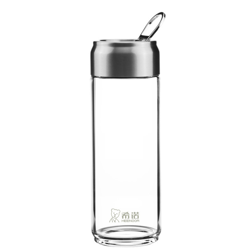 希诺玻璃杯单层加厚透明杯子家用水杯男女士带提手便携茶杯刻字