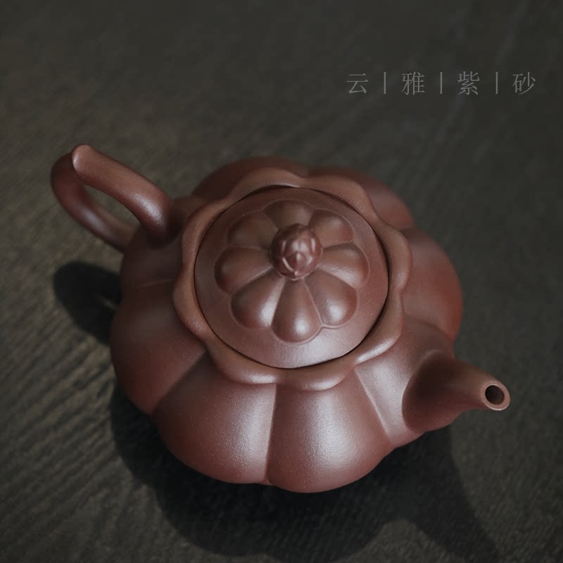 云雅茶壶中式复古风原矿紫茄泥周健菱花330cc宜兴紫砂壶纯手工