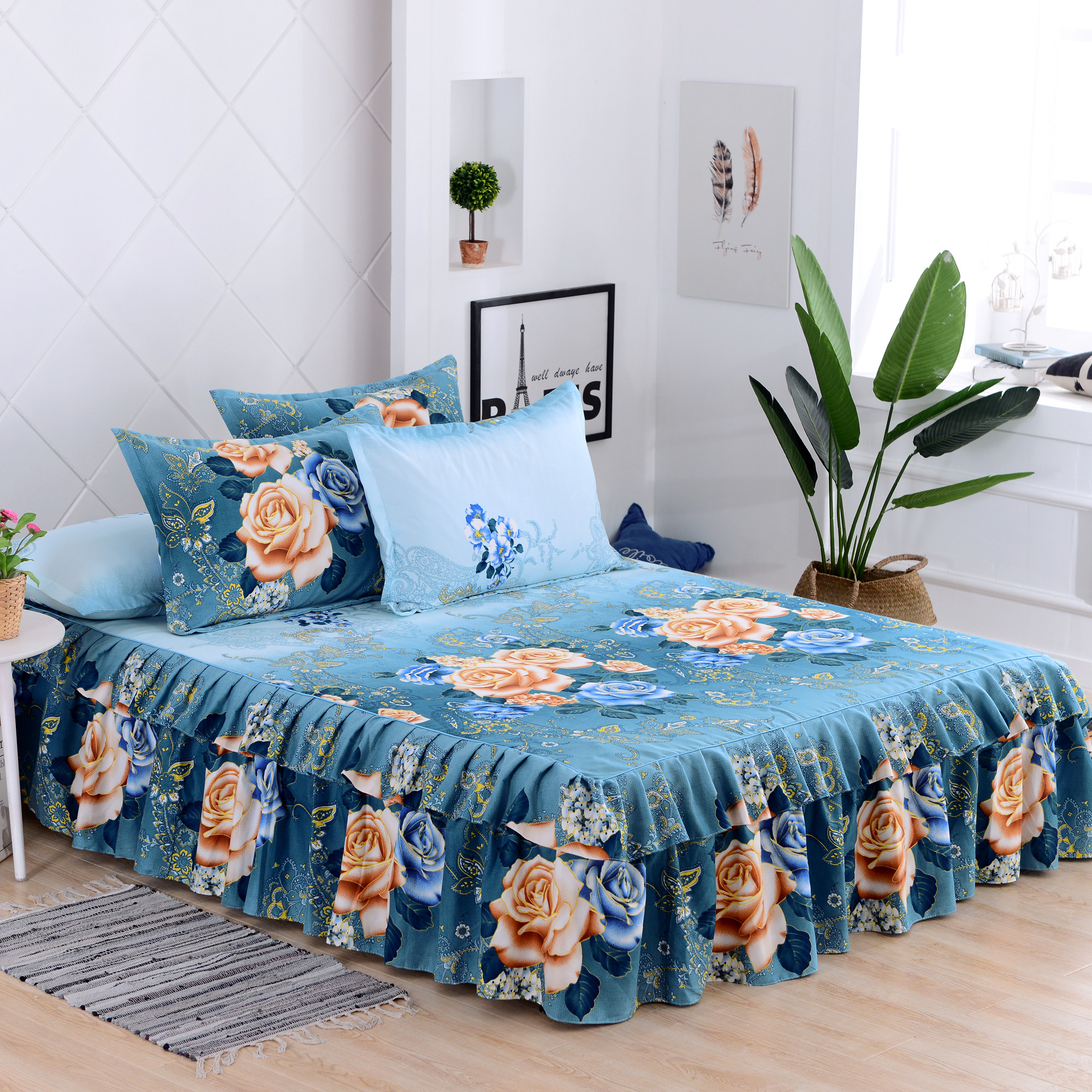 防滑床裙单件全棉床套席梦思纯棉床罩式三件套床盖送枕套1.5/1.8m