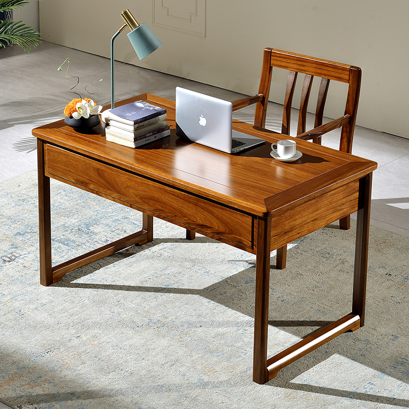 实木书桌现代中式简约乌金金木电脑桌卧室书房书桌