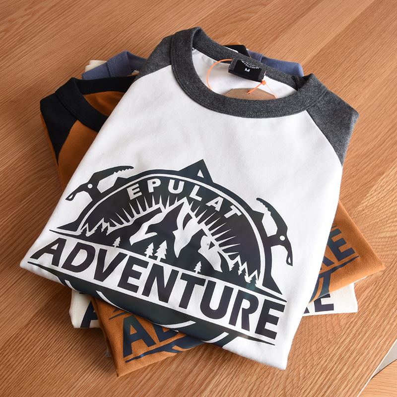 出口美国外贸剪标牛货纯棉磨毛短袖T恤男士夏季原来撞色拼接上衣