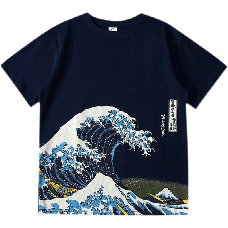神奈川冲浪浪里浮世绘日系潮牌男士短袖纯棉海浪t恤