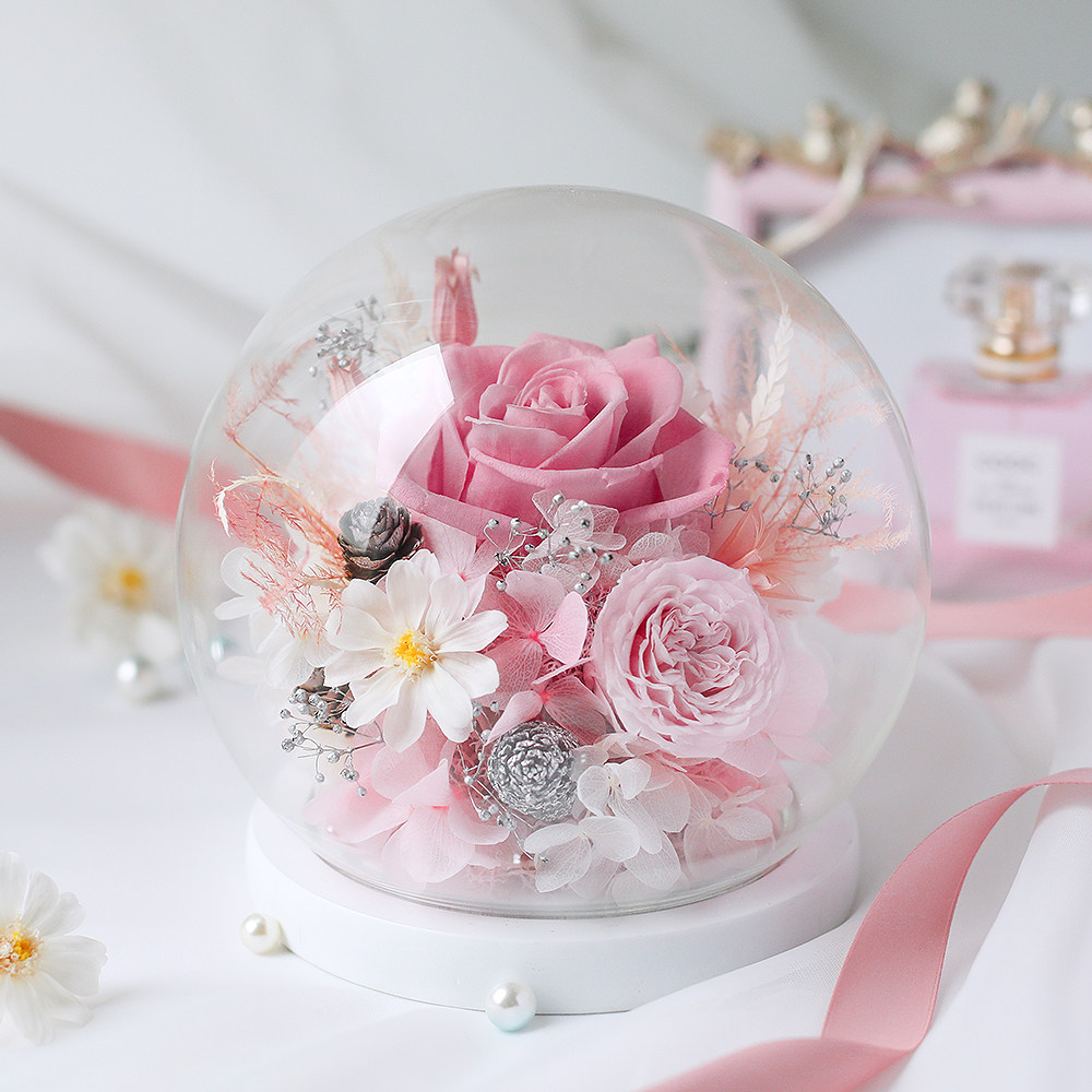 蔷薇永生花diy玻璃罩新年礼盒情人节干花三八妇女节礼物永生花