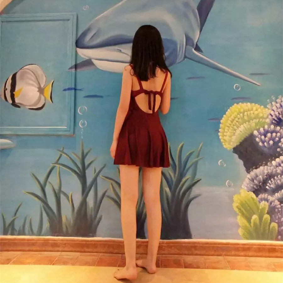 游泳衣女保守连体遮肚显瘦小胸聚拢沙滩温泉度假性感平角大码泳装