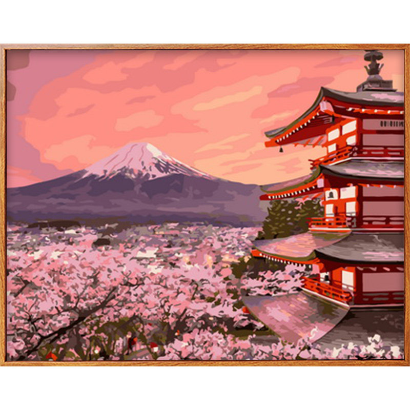 佳彩天颜diy数字油画填色富士山樱花客厅日本景点手绘diy