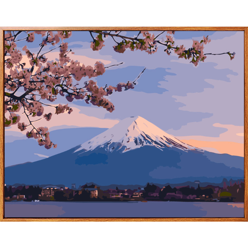 佳彩天颜 diy数字油画风景花卉日本富士山樱花手绘填色客厅装饰画